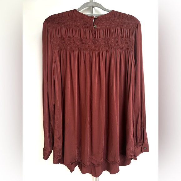 J. Jill Tops - J.Jill Smocked‎ Clove A-line Viscose Satin Pleated Fall Blouse EUC - Medium